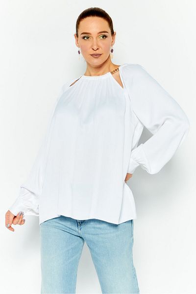 Michael Kors Women Round Neck Long Sleeves Plain Blouse, White