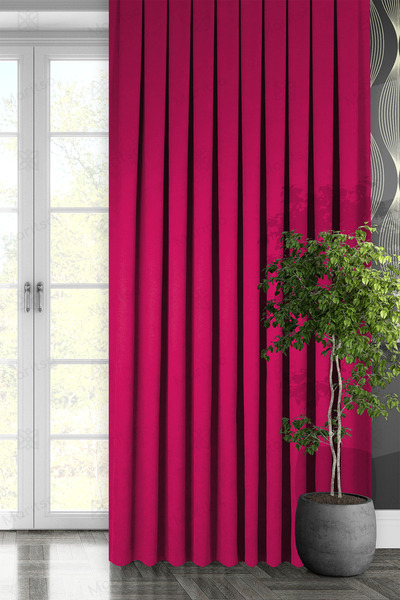 MARİTSA سلسلة مخملية مزخرفة باللون الفوشيا ذات ثنيات ضيقة 1x3 ستارة خلفية بجن...