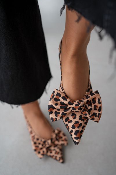 selinshoes Milya Pointed Toe Leopard Bow Detailed Elastic Women's Ballerinas - Leopard