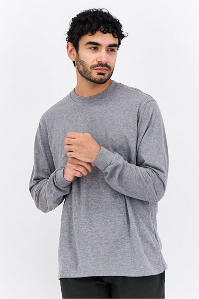 GAP Men Round Neck Heather Long Sleeves T-shirt, Grey