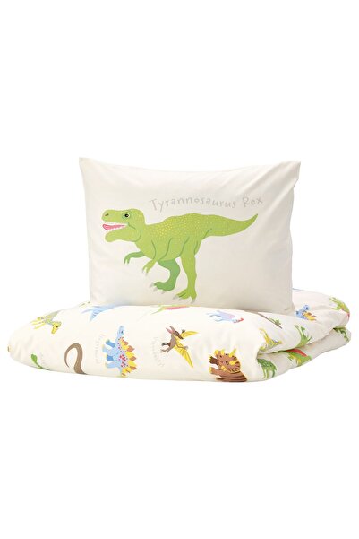 AZOZ MERCHLY Duvet cover and pillowcase, Dinosaurs/white, 150x200/50x80 cm