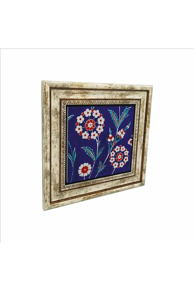 Sadrazam Iznik Tile Pattern Printed Natural Stone Painting 25X25 Kd-24