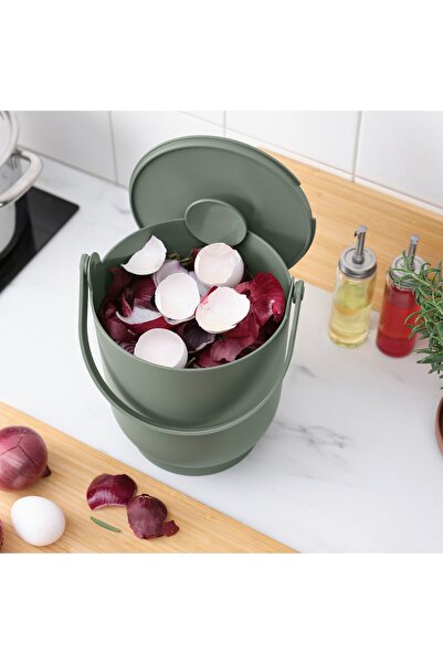 erorex Bin with lid for organic waste, grey-green, 4 l