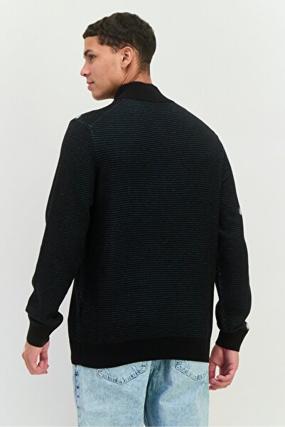 Perry Ellis Men Mock Neck Long Sleeves Textured Sweater, Black