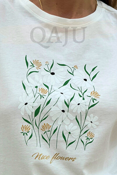 Qaju Жіночий футболка з коротким рукавом з квітковим принтом (T-shirt)