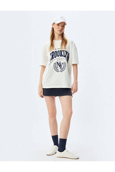 Koton New Season Oversize T-Shirt College Printed Crew Neck Short Sleeve Cotton