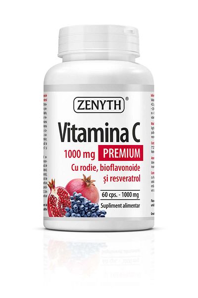 ZENYTH Vitamin C Premium 60 capsules, with Pomegranate, Resveratrol and Bioflavonoids, 1000 mg/capsule, ZENYTH