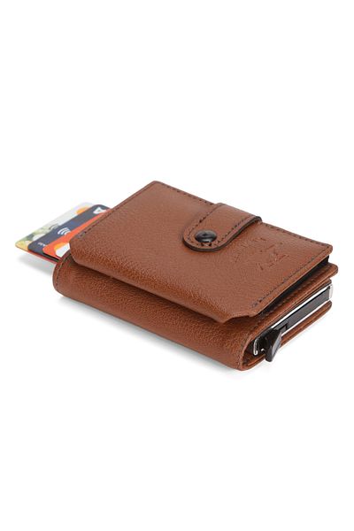 Newish Men's Faux Leather Accordion Automatic Mechanism Wallet and Card Holder