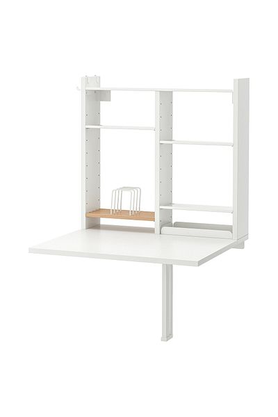 erorex Wall-mount drop-leaf tbl w storage, white, 64x60 cm