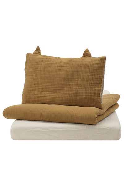 erorex 3-piece bedlinen set for cot, dark yellow/beige, 60x120 cm