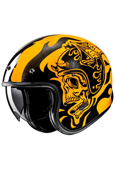 HJC V31 Flame MC3 Yarım Motosiklet Kaskı Siyah Sarı