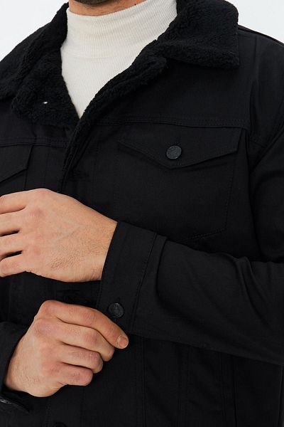 Oyga Ανδρικό τζιν μπουφάν με μαύρη γούνα