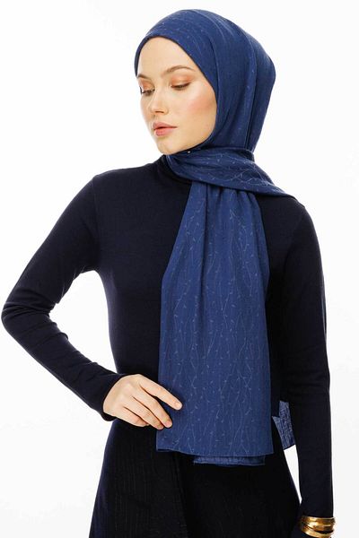 VALORSCARF Şal din bumbac cu model iederă - albastru închis
