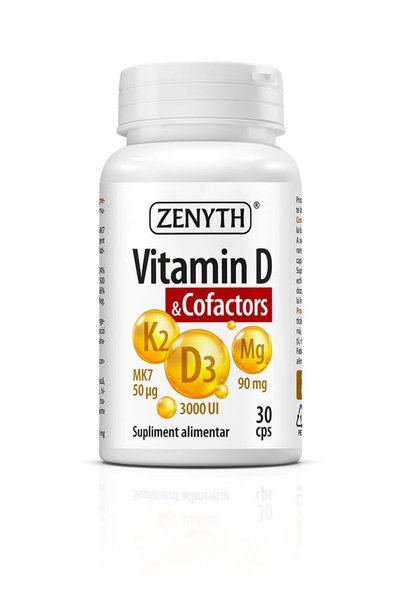 ZENYTH Vitamina D3 (3000 UI) K2 și magneziu și cofactori, 30 capsule, sănătatea oaselor