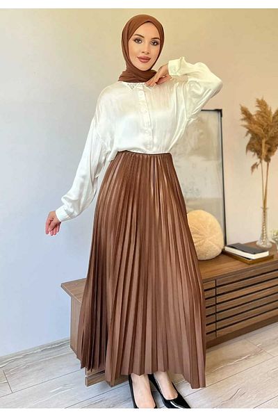 markatrend Γυναικεία λεπτή πλισέ μακριά φούστα Hijab