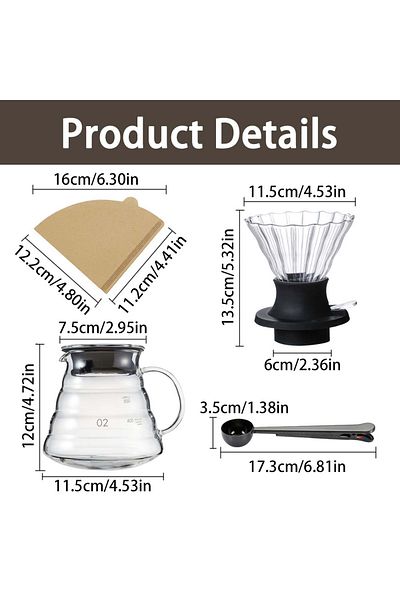 EqiEch V60 Drip Coffee Set,4 in 1 Drip Brew Pour Over Coffee Maker Set,with Glass Drip Filte&Switch