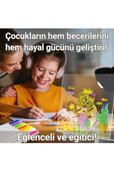 CMT 20*30 LED IŞIKLI YAZI ÇİZİM TAHTASI SİHİRLİ ÇİZİM TAHTASI 7 KEÇELİ KALEMLİ