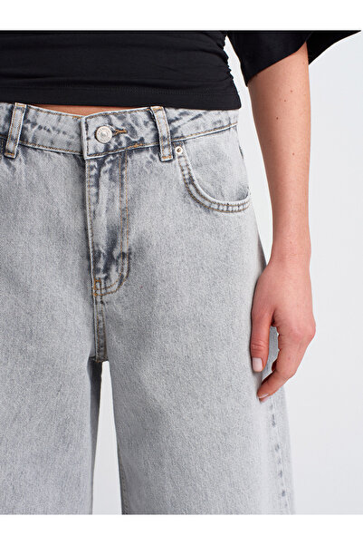 Dilvin 71787 Gray Denim Trousers - Seamless and Wide Leg