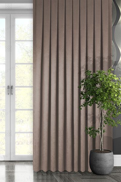 MARİTSA Velvet Textured Series Milk Brown Close Pleat (1x3) Single Wing Background Curtain