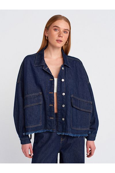 Dilvin 65362 Rins Wash Oversize Denim Coat-Navy Blue