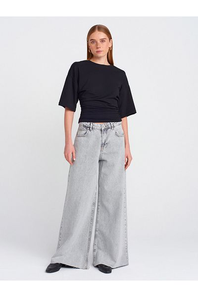Dilvin 71787 Gray Denim Trousers - Seamless and Wide Leg