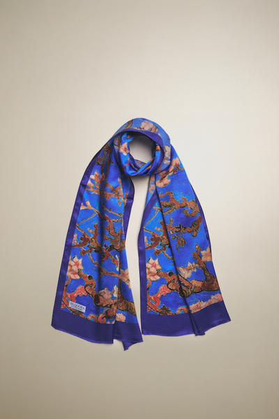 silqoora %100 Ipek Şal Fular(45X165 CM) -vincent Van Gogh(BADEM AĞACI MAVİ)