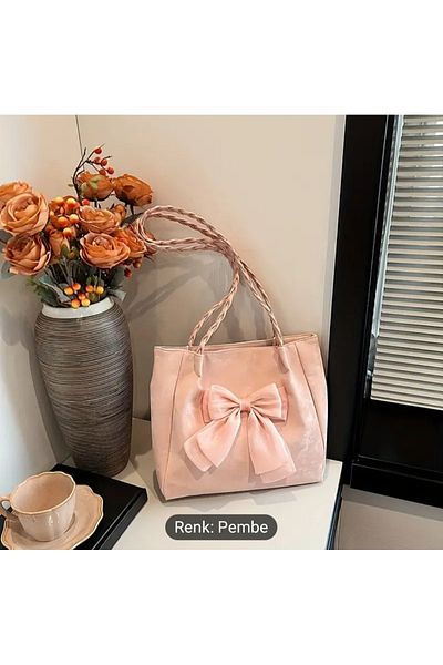 Clariss Pinterest Pink Bow Knit Handle Tote Bag