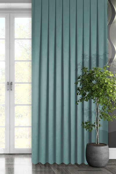 MARİTSA Kadife Dokulu Serisi Su Yeşili Sık Pile(1x3) Tek Kanat Fon Perde