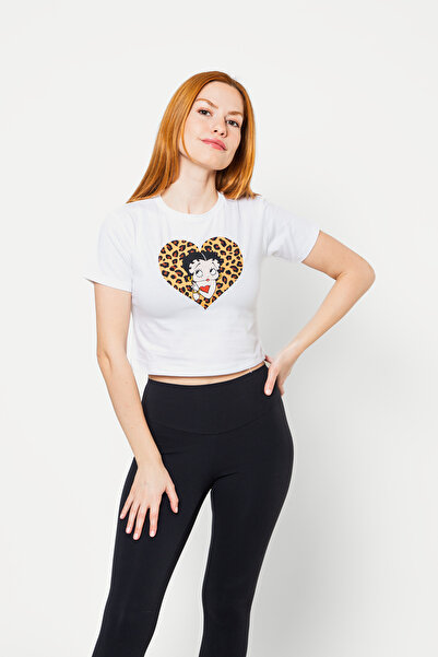 Sekizbiraltı Betty Boops εμπριμέ λευκό Crop Top