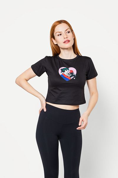 Sekizbiraltı Crop negru cu imprimeu Joker&Harley