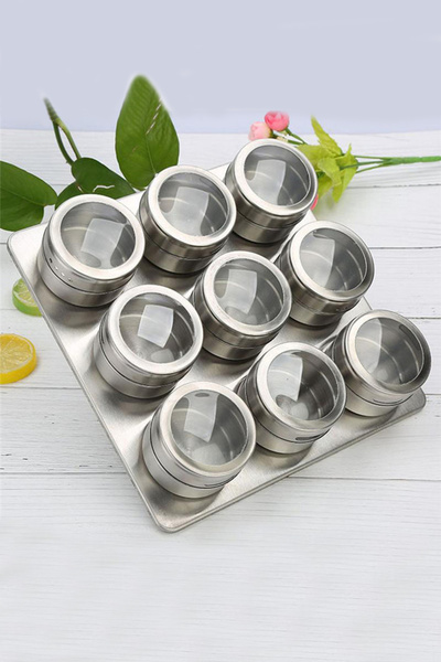 Weather Forecast Steel Table Top 9-Piece Magnetic Spice Rack Set Gin220