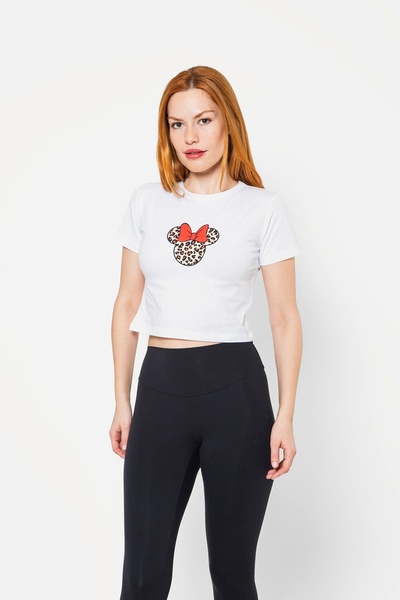 Sekizbiraltı M. Μουστάκι με στάμπα λευκό Crop Top