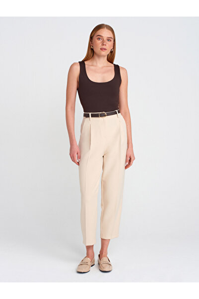 Dilvin 71533 Kemerli Havuç Fit Pantolon-Ekru