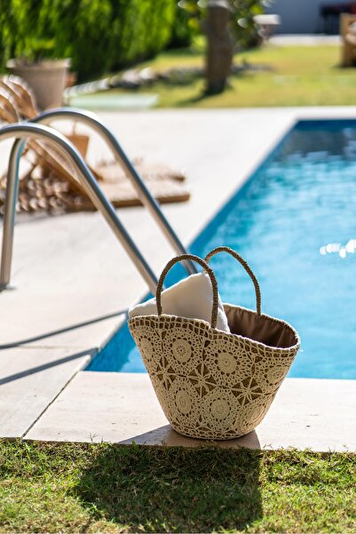 Viva La Vita Bambu Doğal Bambu & Rattan  Tığ işli El Yapımı Üçgen Çanta