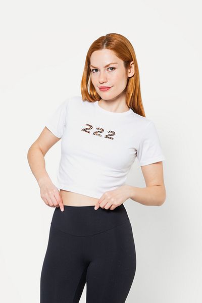 Sekizbiraltı 222 εμπριμέ λευκό Crop Top