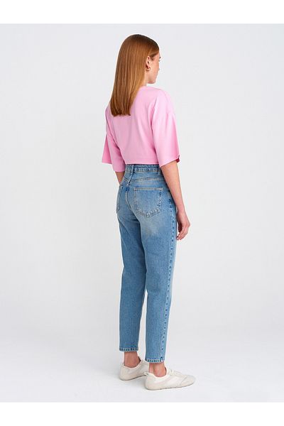 Dilvin 71779 - Pantaloni Mom Denim Albastru Lycra Decupați cu Laser