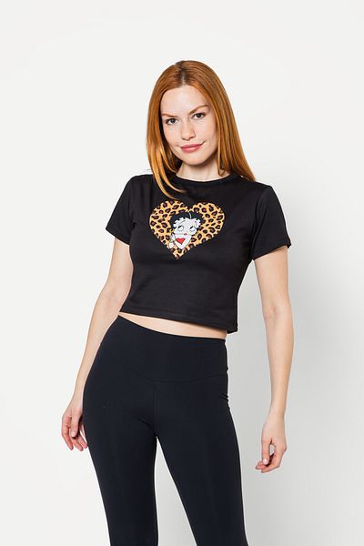 Sekizbiraltı Top crop negru cu imprimeu Betty Boops