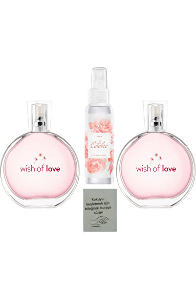 AVON Wish Of Love Edt 50 ml Kadın Parfümü 2 adet + celebre vücut spreyi + koku kartı
