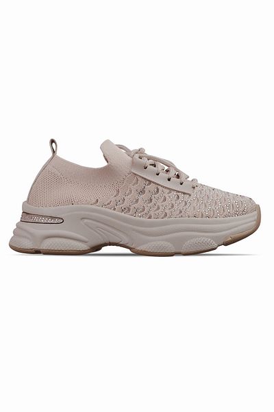 Lal Shoes & Bags Nylon Women's Lace-Up Stone Detailed Knitwear Sports Shoes-Vision