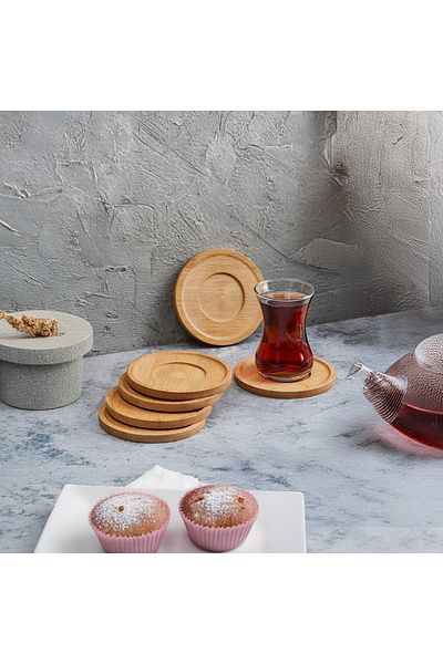 Vadi 6 Pieces Round Bamboo Tea Plate, Cup Pad, Cup Plate