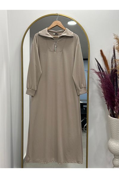 Ebrar Store Stone Color Drop Half Zipper Dress - Na2333