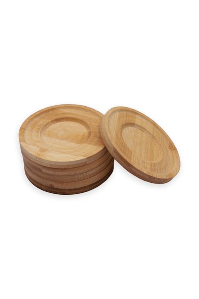 Vadi 6 Pieces Round Bamboo Tea Plate, Cup Pad, Cup Plate