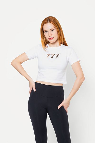 Sekizbiraltı 777 εμπριμέ λευκό Crop Top