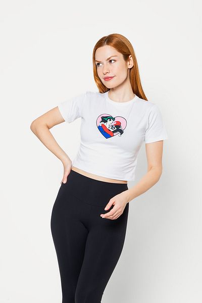 Sekizbiraltı Τζόκερ & Harley εμπριμέ λευκό Crop Top