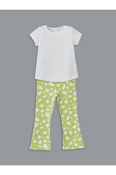 LC Waikiki Lcw Eco Blue Floral Girl's Leggings and T-Shirt 2 Pack