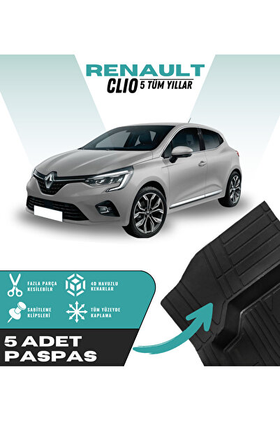 Kingstar Renault Clio 5 Tüm Yıllar 5'li Paspas Seti Yüksek Kalite Kesilebilir...
