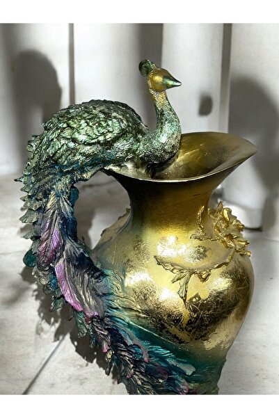 Peramari Διακοσμητικό Βάζο Παγώνιας από Πολυεστέρα Πορτοκαλί Πράσινο Χρυσό