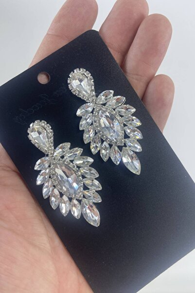 Hobigram Gümüş Renkli Taşlı Gelin Kına Davet Küpesi – Kadın Aksesuar Takı Set...