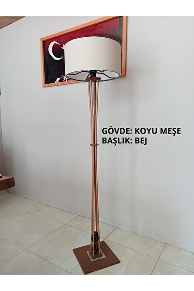 Balsa Dekor Ahşap Lambader Koyu Meşe Bej Köşe Lambası