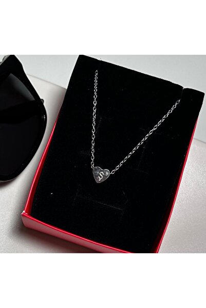 juleeco Mini Kalpli Ş Harfi Silver Çelik Kolye (Kalp 0.5 cm)